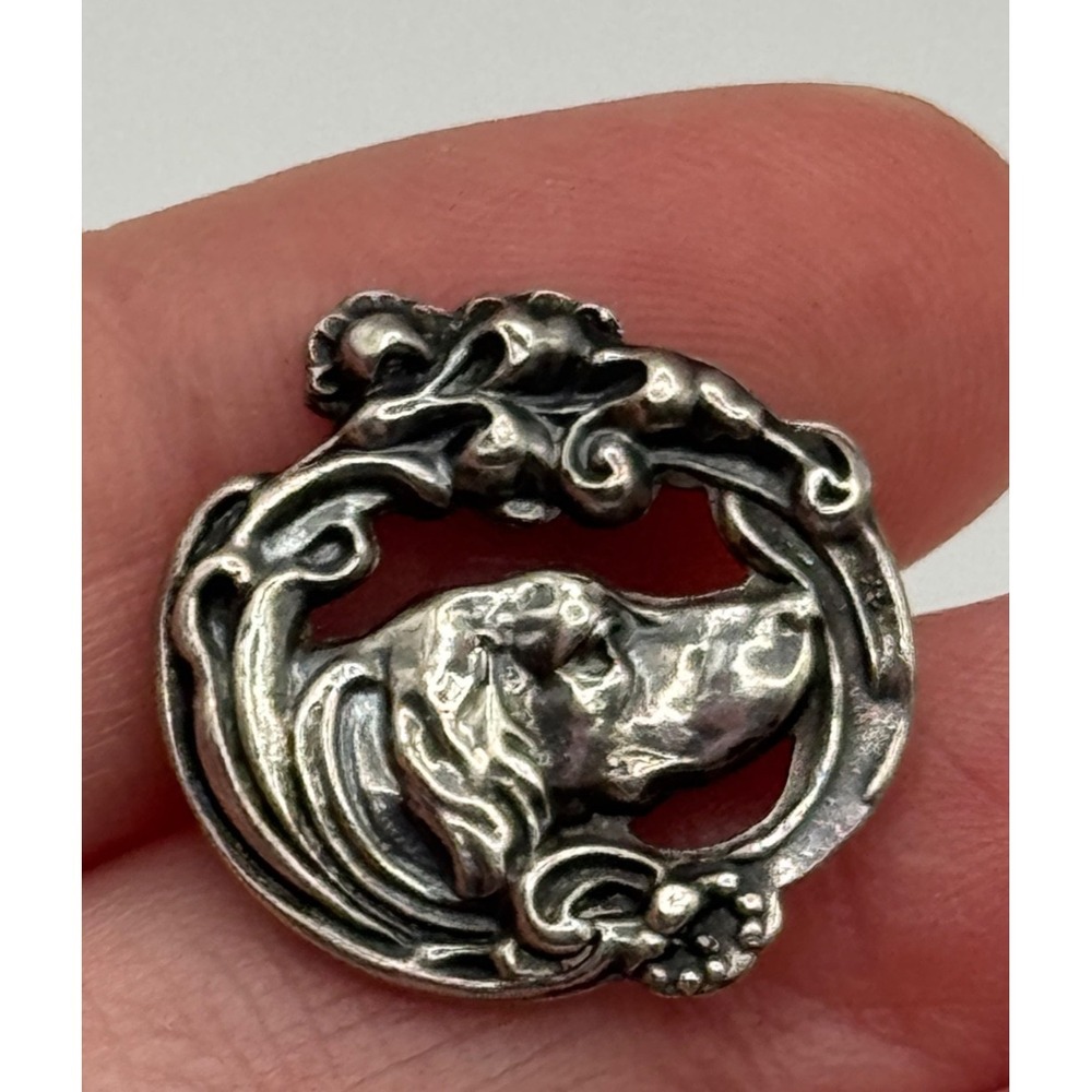 Antique Art Nouveau Dog Pin Brooch Marked Sterling Front - Picture 1 of 9